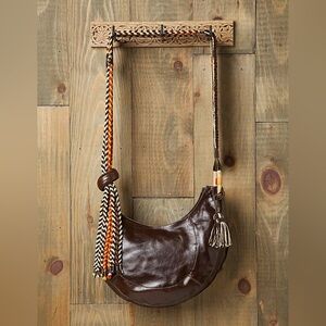 Limon Piel - Brown Leather Crossbody Bag with Colorful Woven Strap